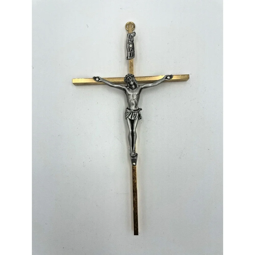 Vintage Gold Tone Crucifix Cross Jesus Christ INRI Religious Wall Hanging 9